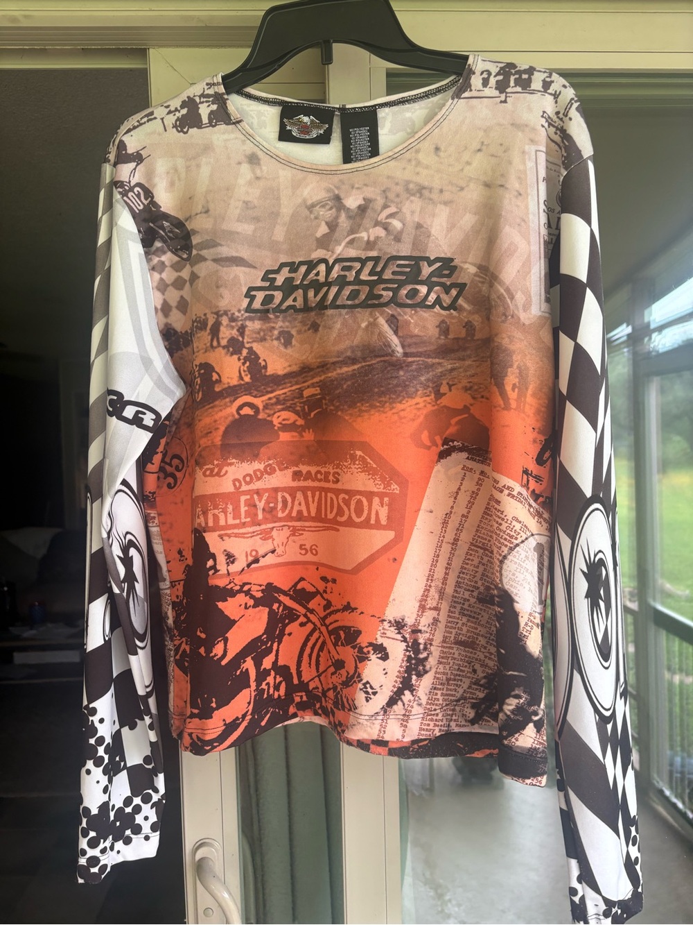 Harley-Davidson Orange Black White Graphic Long Sleeve Tee